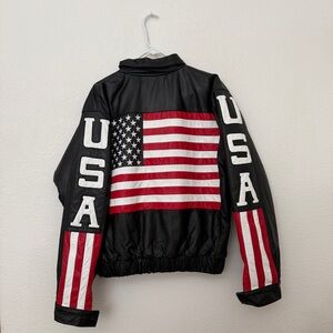 Men’s L USA Flag Black Leather Jacket